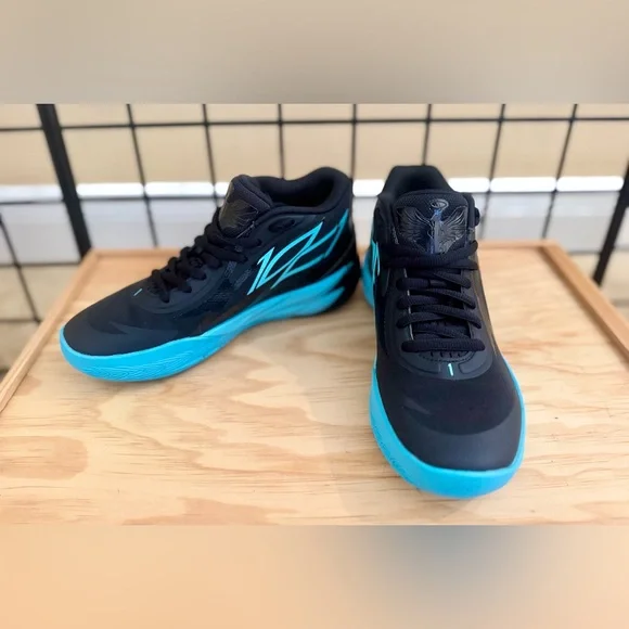PUMA LaMelo Ball Black -Blue Atoll Junior Basketball